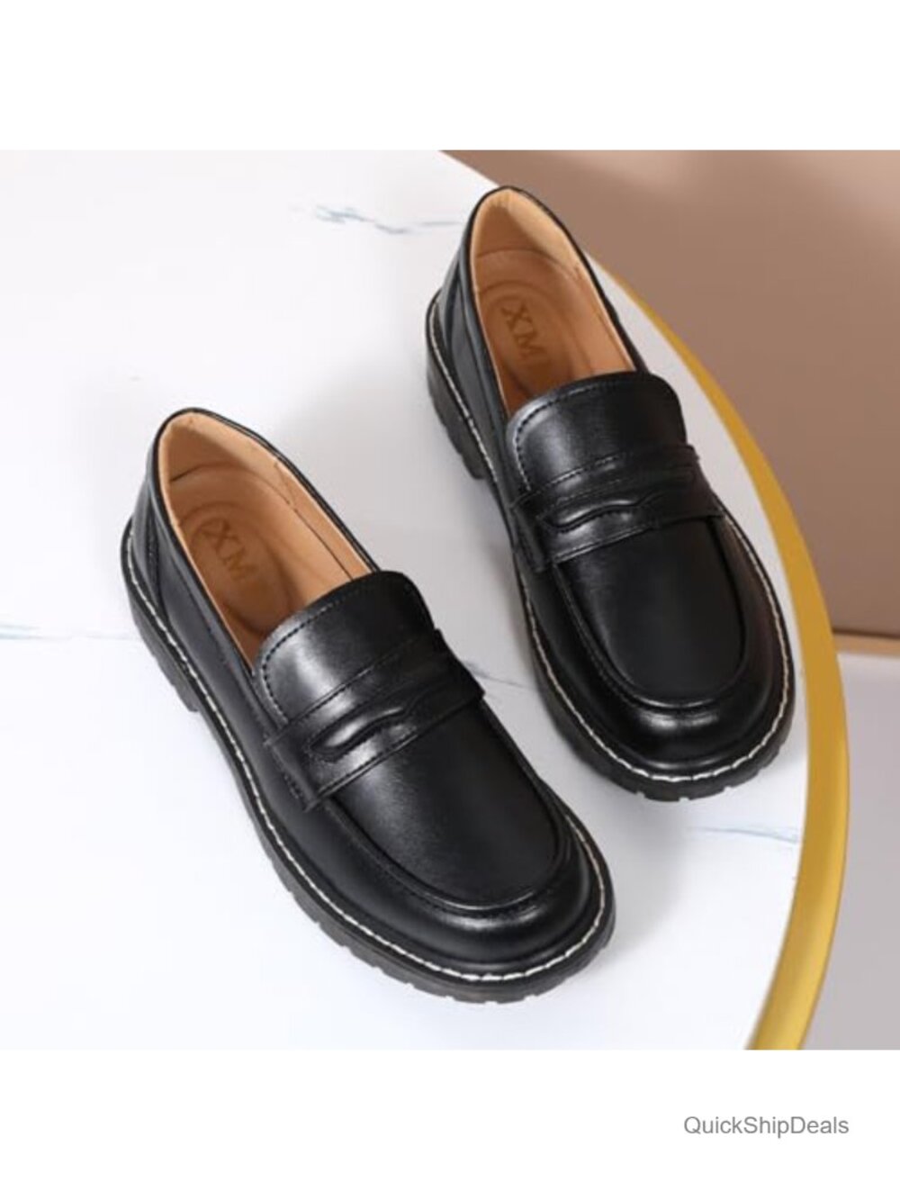 XMM Women's Chunky Loafers Faux Leather Slip On Lug Sole Penny Flats Business - Picture 5 of 6